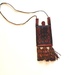 AUTHENTIC TUAREG LEATHER FRINGE POUCH• handmade • natural dye • hand painted
